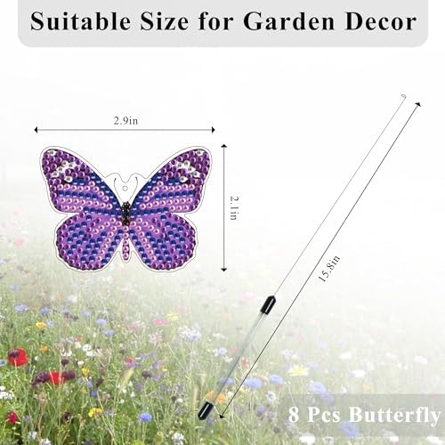 Vcekract 8Pcs Butterfly Diamond Art Garden Stakes for Adults
