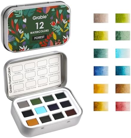 Grabie 12 Color Travel Watercolor Paint Set, Pocket Palette, Forest