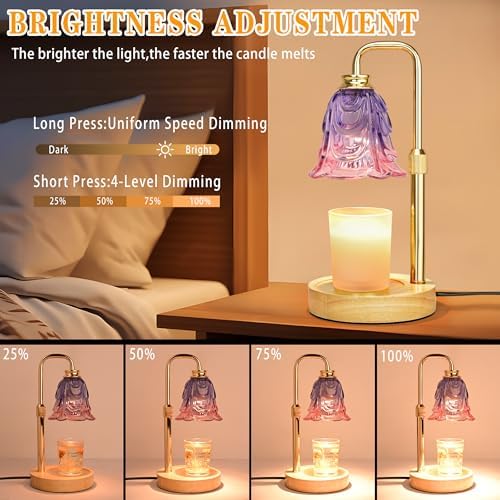 XJZJY Lavender Flower Candle Warmer Lamp with Timer, Elegant Home Decor | Dimmable wax melt warmer with 2 bulbs for jar candles, height adjustable, lavender tulip design, home decor gifts