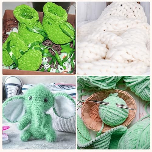 Woanger 20 Skeins Chenille Yarn Bulk for Crochet Knit 2000g, Green Tone