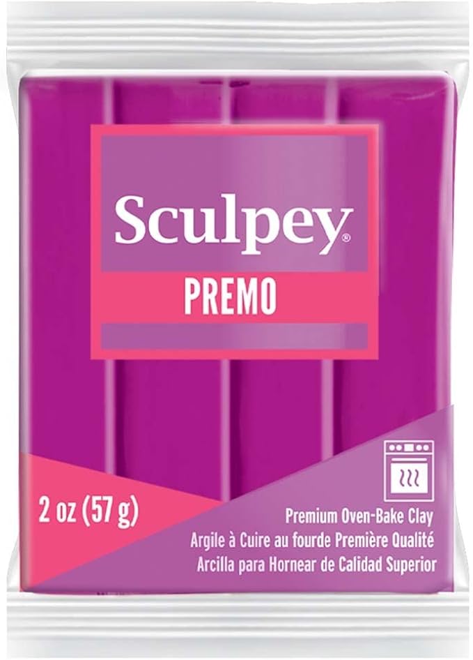 Sculpey Premo Polymer Oven-Bake Clay, Fuchsia, Non Toxic, 2 oz. bar, Great for jewelry making, holiday, DIY, mixed media and home décor projects. Premium clay Great for clayers and artists.
