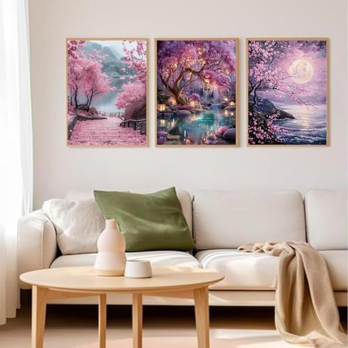 3pack Pink Cherry Blossoms Diamond Art Kits for Adult Diamond Painting Kit
