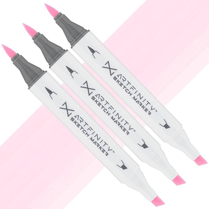 Artfinity Sketch Markers - Set of 3 - Pale Pink RV2-0, Vibrant, Professional, Dye-Based Alcohol Markers for Artists, Drawing, Travel, & More