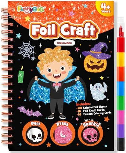 FUNNYB&G Foil Art Craft Kit for Kids, Sparkly Birthday Gift Toy for Kids | No Mess, Kids Ages 4-10 Create Sparkling Artwork, A Creative Gift for Birthdays, Holidays, Travel Activities,Screen-Free Fun