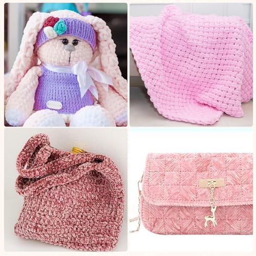Woanger 20 Skeins Chenille Yarn Bulk for Crochet Knit 2000g, Pink Tone