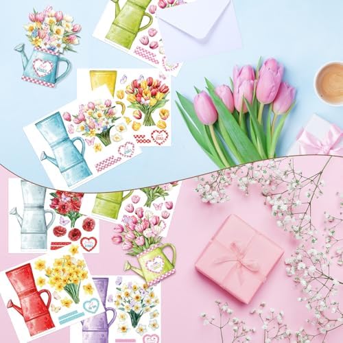 Gueevin 18 Set Watering Can Blossoms Card Making Kit Floral DIY Craft Kits | Back to School Handmade Supplies, Card Making Supplies, Crafting with Sticky Foam Pads, Gifts for Birthday Party Mothers Day