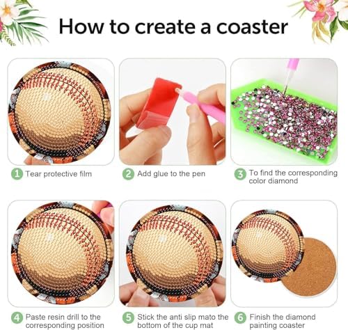 8 Pcs Diamond Art Coaster Kit for Adult with Holder, Diamond Coasters 4x4in