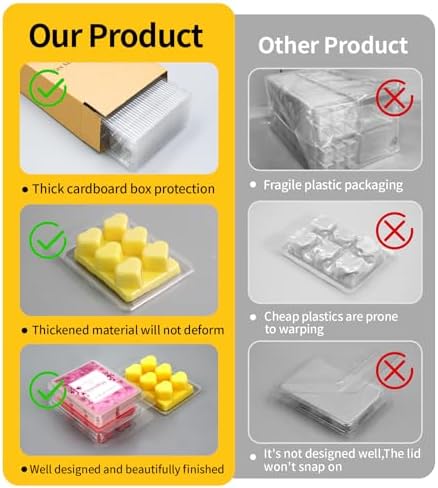 MGLIFEUL Wax Melt Container Clamshell Packaging Box with Packaging Box | Plastic Clear Empty Wax Candle Melt Tart Packaging Cube Container Clamshell Holder Organizer Empty Shape Bulk wth Lid