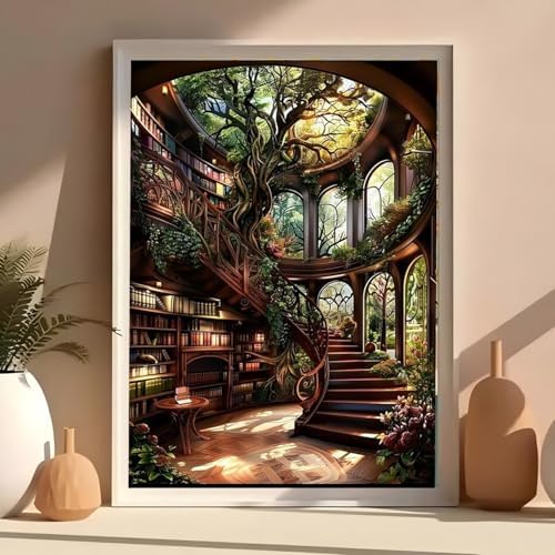 AIBOERL Diamond Art Kits for Adults，Bookstore Diamond Painting Wall Decor | Round Drill Vintage Book Diamond Painting for Beginners DIY Rhinestone 5D Diamond dots(Gemstone Craft)Wall Art Gift 12x16IN