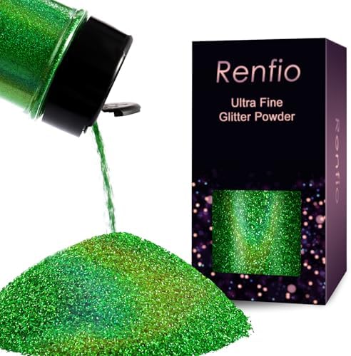 Renfio Holographic Glitter Powder - Metallic Resin Glitter | 2.11 Oz (60g) PET Flakes Crafts Sequins for Tumblers Slime Christmas - Laser Green