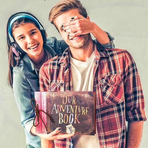 Handcrafted Adventure Book DIY Memory Scrapbook Diary | Flat-lay binding, blank pages for photos & tickets, scratch-proof cover, fits weddings, anniversaries & holiday gifts