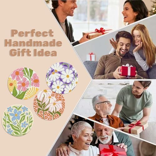 CRZMODE 8 Pcs Diamond Art Coasters Kits, Flowers Diamond Painting Coasters