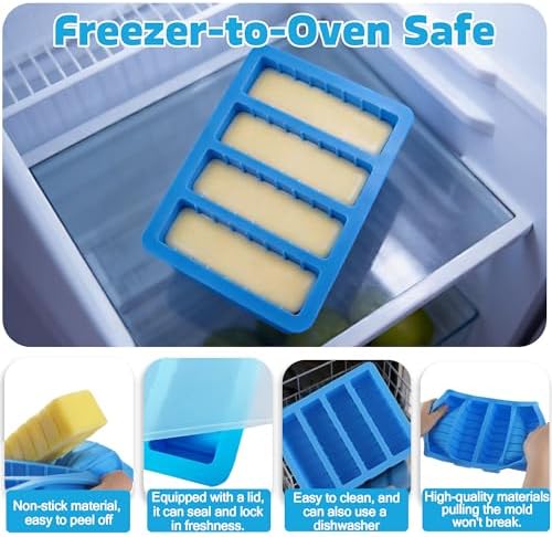 Sidosir 2 Pcs Butter Silicone Mold with Lid, Non-Stick Butter Mold Tray with Measurements for Chocolate and Homemade cakes, Ice, Butter Mold for Homemade Butter