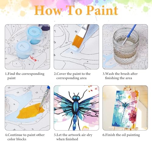 Framed Paint by Numbers Kit for Adults, Dragonfly & Flower Decor 8x12 Inch
