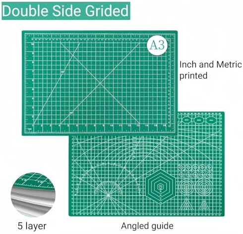 45mm Rotary Cutter and Mat Set, Fabric Cutter Wheel and 12x18 Inch Self Healing Sewing Cutting Mat, Fabric Rotary Cutter with 5pcs Rotary Blades for Quilting Patchworking Crafts, Turquoise