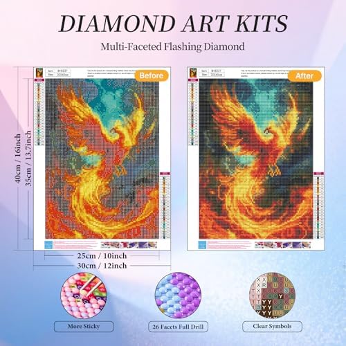 Diamond Art Kits for Adults, Phoenix Diamond Painting Kit, 12 x 16 Inch
