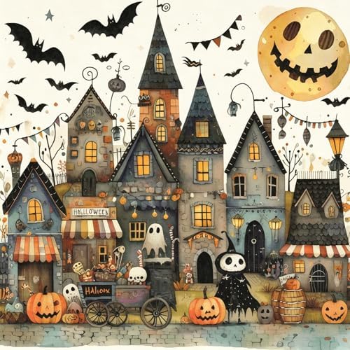 5D Halloween Town Diamond Painting Kits for Adults, Diamond Art Kits