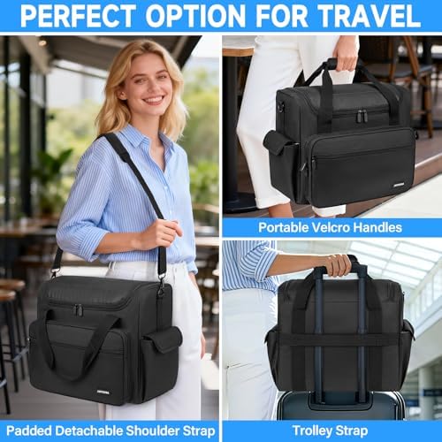 Craft Bag for Scrapbook Supplies, Large Scrapbook Tote with 15.6'' Laptop Sleeve, Art Supply Storage Bag with Multiple Pockets for Scrapbooking Tools, Black
