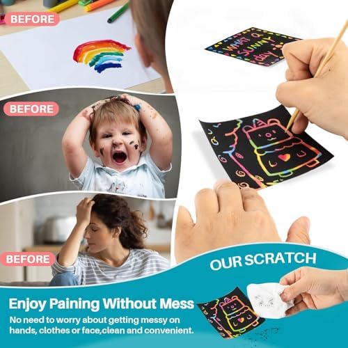 MAQIHAN 200 Rainbow Scratch Paper Art - Mini Scratch Art Paper Note for DIY