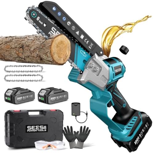 SEESII Mini Chainsaw 6 Inch Brushless, Automatic Oiler | 2 x2.0Ah Batteries, Cordless Chainsaw Compatible with Makita 18V Battery, Electric Saw for Tree Limb Branch Cutter Yard Work
