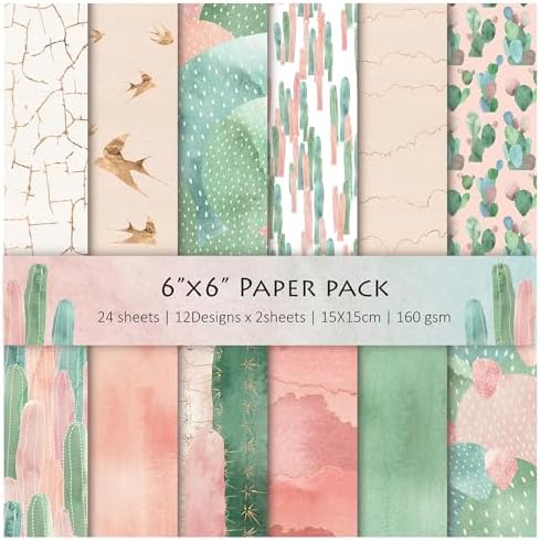Scrapbook Paper, 24 Sheets 6"×6" 160gsm Single-Sided Patterned Cardstock