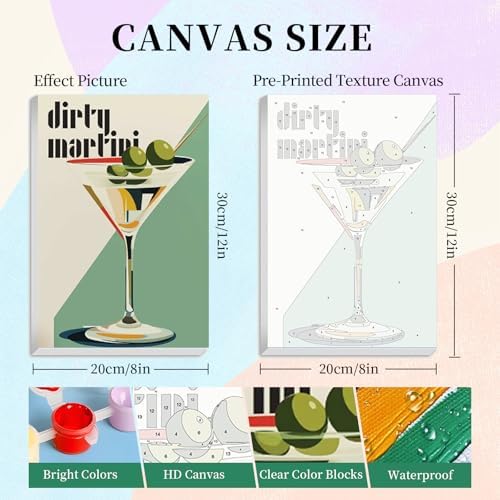 Camocin 4 Pack Framed Paint by Numbers Kit for Adults with Wooden Easel | Retro Cocktail Artwork, DIY Canvas Painting Set, Home Bar Wall Decor, Beginner Friendly, Vintage Style, 8x12 Inch