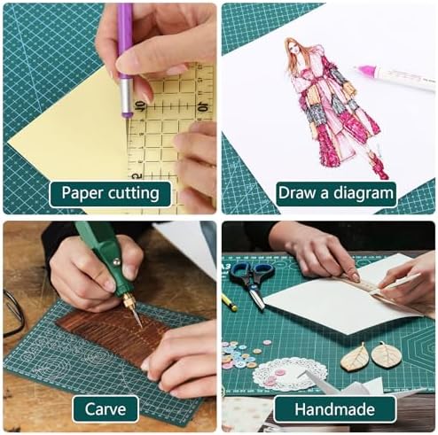 3Pcs Self Healing Cutting Mat with Knife and Quilting Ruler，3 Size Non-Slip Cutting Mat for Crafts Hobby Project， A3/A4/A5，Green