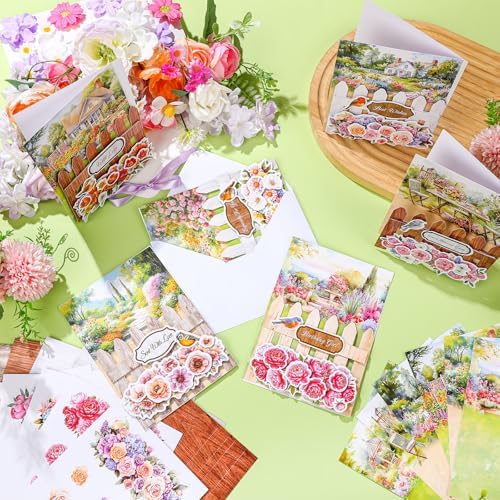 Gueevin 18 Set Petals Picket Fence Card Making Kit for Card Making Supplies & Crafting with Sticky Foam Pads Spring Handmade DIY Supplies Holiday Gift for Birthday Party