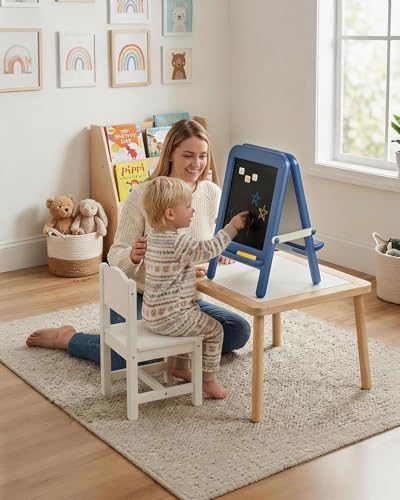 Tabletop Art Easel for Kids with Whiteboard & Chalkboard, Blue