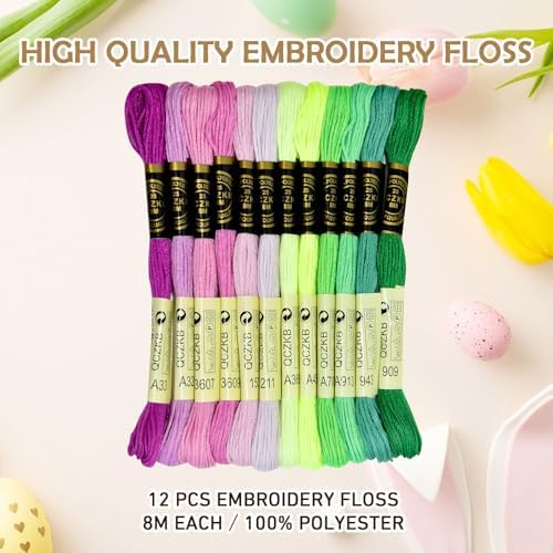 Premium Rainbow Color Embroidery Floss - Cross Stitch Threads - Friendship Bracelets Floss - Crafts Floss - 12 Skeins Per Pack Embroidery Floss,Green-Purple Gradient