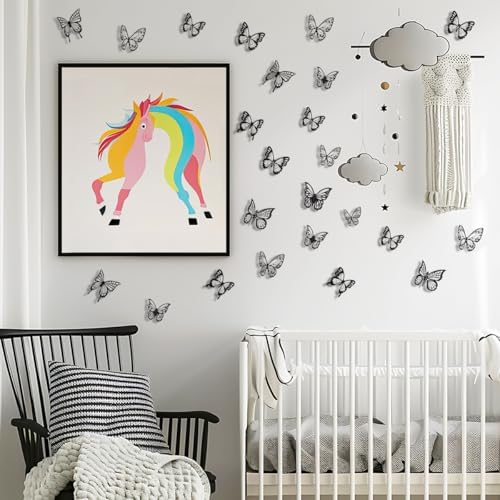 Butterfly Wall Decals - Black-72pcs 3D Butterflies Removable Mural Wall Stickers for Home Room Bedroom Decorations