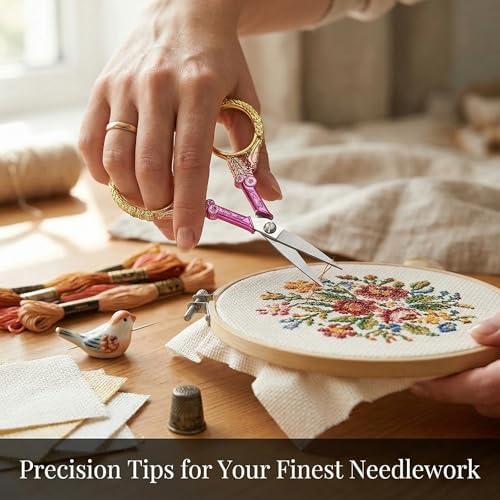 Crochet Scissors with Cover – Pink Gold Vintage Small Embroidery Scissors, Sharp Craft Scissors for Yarn Thread Sewing Needlework, Cute Bird Design Gift for Crocheter Quilter, 4.6 Inch