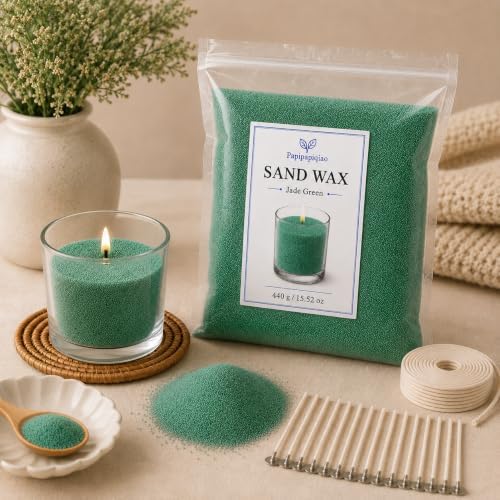 Sand Wax for Candle Making, 440g Refillable Candle Wax Sand,Jade Green