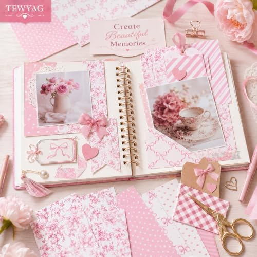 Pink Scrapbook Paper Double Sided 12x12 Coquette Bows Floral 24 Sheets