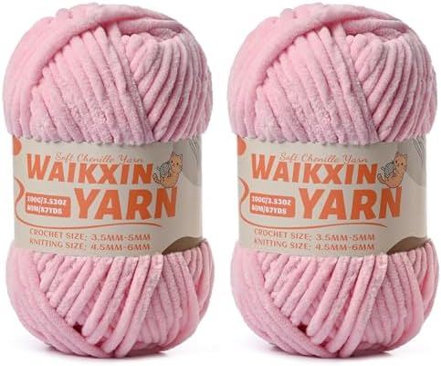 （2 Pink） 2 Pack Super Soft Fuzzy Chenille Chunky Yarn for Crocheting, 200g (175yds) Fluffy Velvet Yarn for Hand Knitting Baby Blankets Weaving Craft
