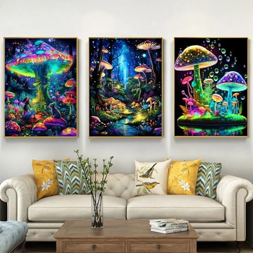 AIBOERL 3 Pack Diamond Art Kits for Adults,Mushrooms Diamond Painting | Round Drill Mushrooms Diamond Painting for Beginners DIY Rhinestone 5D Diamond dots(Gemstone Craft)Wall Art Gift 12x16IN