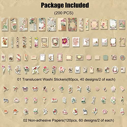 Esweny 200PCS Vintage Scrapbooking Supplies Kit for Journaling, Scrapbook Sticker Paper Pack for Junk Journal Planners Aesthetic Cottagecore Room Decor Wall Art Collage Album