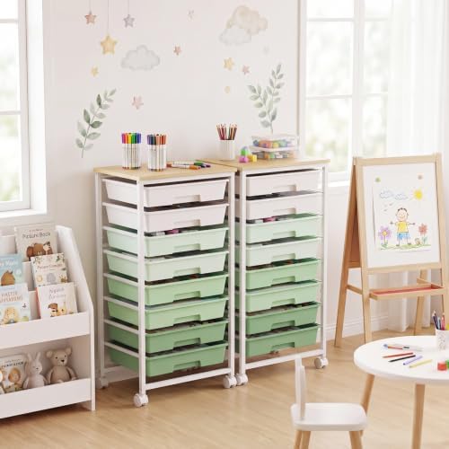 LEHOM Rolling Storage Cart with 8 Drawers, Utility Cart on Lockable Wheels