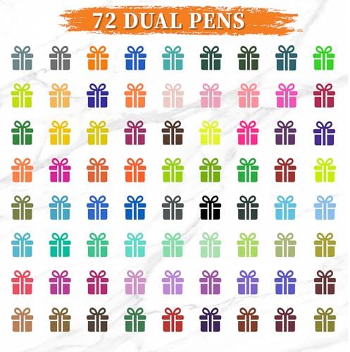 Brush Pens for Adult Coloring Books, 72 Colors Dual Tip Art Markers – Fine Tip for Outlining + Brush Tip for Coloring, Water-Based Non-Bleeding Markers for Journaling, Calligraphy, Hand Lettering