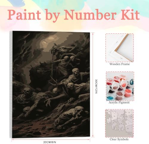 Auremi Skeletons Paint by Number Kits with Framed, DIY Horror Paint by Number Canvas for Adults, Easy Acrylic in Canvas with Brushes for Decor 20x30cm