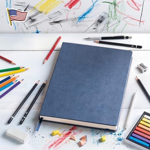 BROWNSTONE JOURNALS A4 Sketch Book Hardcover - 80 Sheets 100 GSM Paper | 8.5" x 11.5", Lay Flat, Vegan Leather Hardcover, Elastic Band, Back Pocket, Art Drawing Book for Adults & Students