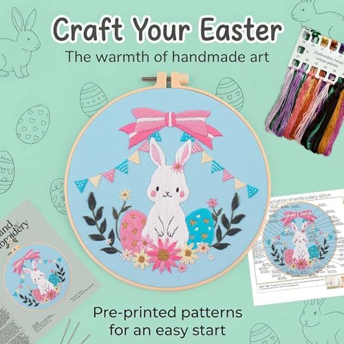 Harimau Adult Beginner Embroidery Starter Kit, Complete Set with 4 Patterns, 2 Hoops, Needles, Scissors, Instruction Guide & Stitching Video Tutorials