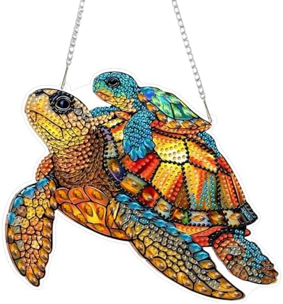 CRZMODE Turtle Diamond Art Hanging Kit for Adults, Turtle Pendant Diamonds Painting Art Kit, Special Crystal Diamond Art Painting Pendant Ornament, Craft Gift for Women Home Window Decor