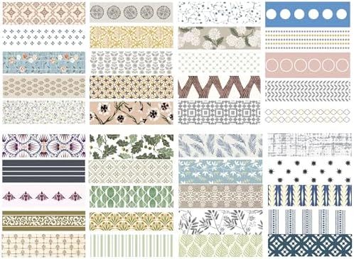 YUBBAEX 40 Rolls Basic Washi Tape Set Cute Printed Patterns Masking Skinny Creative Decorative Tapes for Arts, DIY Crafts, Journals, Planners, Scrapbook, Wrapping (Decorism 1)