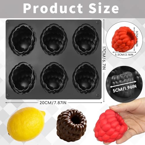 Raspberry Fruit Molds 6-Cavity, Large Raspberry Silicone Molds | Non-Stick 3D Fruit Shaped Molds for Mousse Cake Baking Pastry Frozen Treats Chocolate Ice Cream Soap Candle Making
