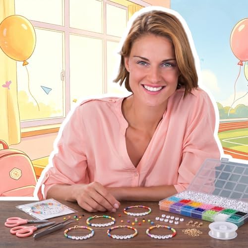 Tondiamo 4760 Pcs Back to School Gifts for Student Name 31 Set Bracelets Making Kit with Greeting Cards First Day of School DIY Adjustable Bead Bracelets Crafts for Teacher Students Party Favors Gifts