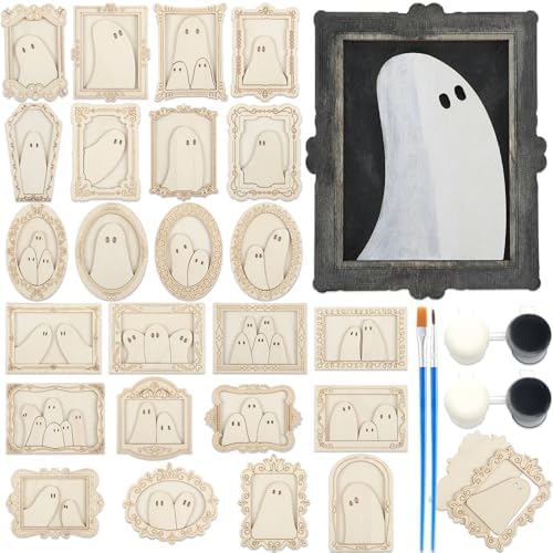 Simgoing 24 Set Adult Halloween Craft, Wood Ghost DIY Frame, Fashion Style