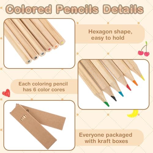 Ctosree 1 Pack Mini Colored Pencil Bulk 6 Per Box, Natural Wood, 7''