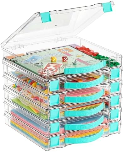 Vtopmart 6 Pack Board Game Storage with Handle and Snap-Tight Latch Lid