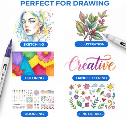 100 Watercolor Markers Set | Water Color Pens with Brush & Fineliner, Water-Based Art Markers | Dual Tip Markers for Adult Coloring, Lettering, Calligraphy, Sketching, Journaling & Illustration